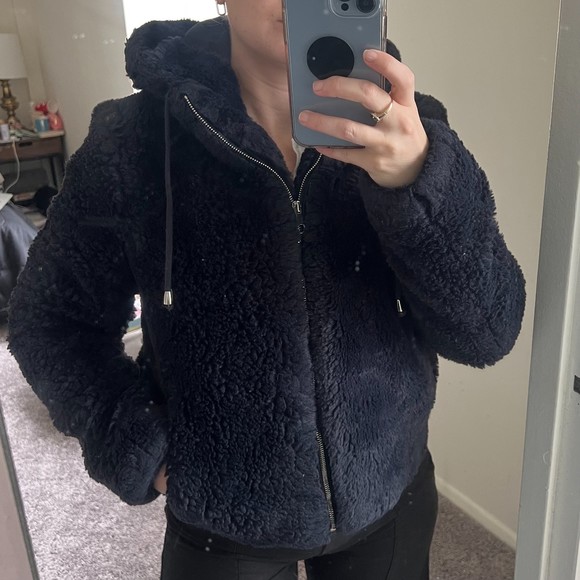 Rachel Zoe Navy Faux Fur Jacket with Hood Size Medium Women's - Picture 3 of 8